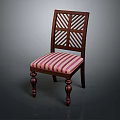 Accent Chair with Dark Brown Wooden Frame Geometric Backrest and Striped Cushion Carved Legs