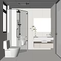 Modern Bathroom Interior Design With Glass Shower Enclosure Vanity Mirror Toilet Plant And Ambient Lighting