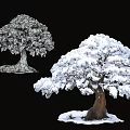 Snow Covered Tree Pit With Lush Snowy Trees And Brown Trunks 3d model