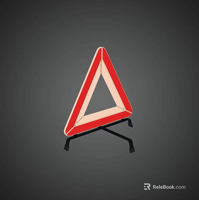 Traffic Warning Sign With Triangle Shape Red Border White Background And Black Stand 3d model
