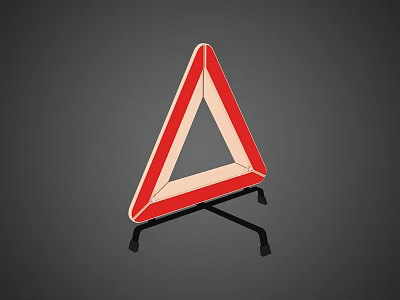 Traffic Warning Sign With Triangle Shape Red Border White Background And Black Stand 3d model