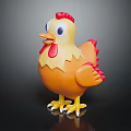 Shiny Yellow Cartoon Chicken Toy With Red Comb Red Wings Big Eyes And Yellow Feet