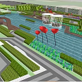 Innovative Garden Landscape Design With Green Areas Pathways And Water Features