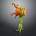 Artistic Wooden And Stone Sculpture With Twisted Green Vines And Orange Accents