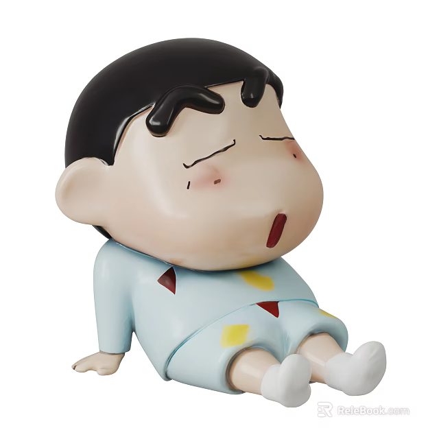 Cute Cartoon Boy Doll with Closed Eyes Open Mouth And Light Blue Outfit Sitting Posture 3d model 
