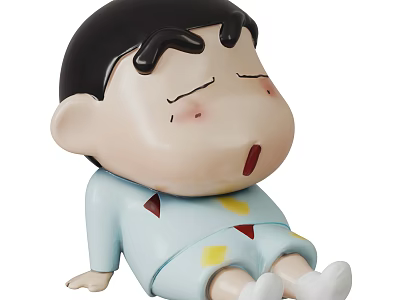 Cute Cartoon Boy Doll with Closed Eyes Open Mouth And Light Blue Outfit Sitting Posture 3d model