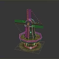 Green Windmill With Tall Blades Colorful Streamers Decorative Platform And Base