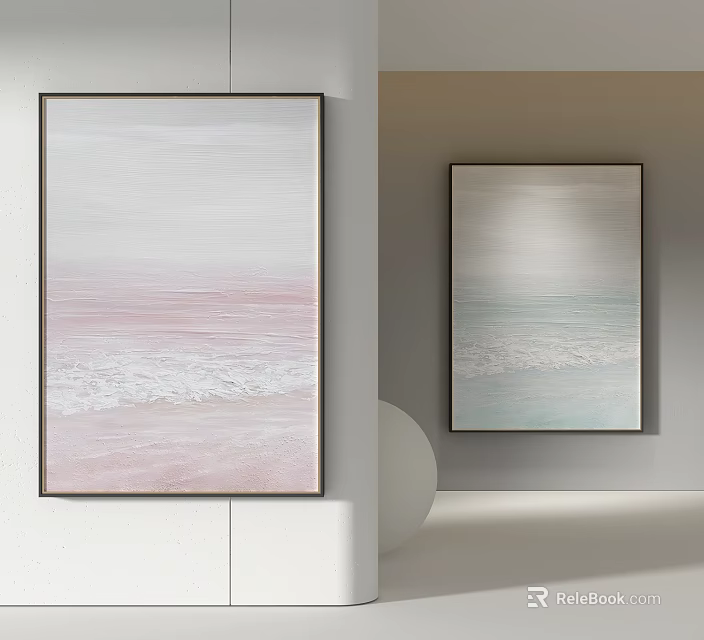 Pink And Blue Ocean Wave Wall Art Decor For Modern Interior 3d model