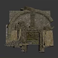 Ancient Stone Archway Entrance With Weathered Blocks And Scattered Debris
