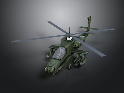Green Military Helicopter Model With Rotors Cockpit And Weapon Systems On Dark Background 3d model