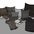 Cozy Gray Throw Pillows With Different Textures And Matching Blankets And Magazines 3d model
