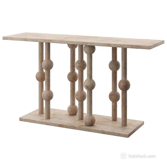 Minimalist Wooden Console Table With Cylindrical Posts And Decorative Balls 3d model 