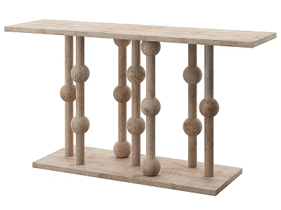 Minimalist Wooden Console Table With Cylindrical Posts And Decorative Balls 3d model