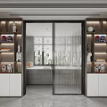 Modern Wine Cabinet Design With LED Lighting And Decorative Items In Interior