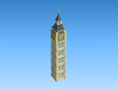 Iconic London Clock Tower With Gothic Architecture Golden Exterior Spire Against Blue Sky 3d model