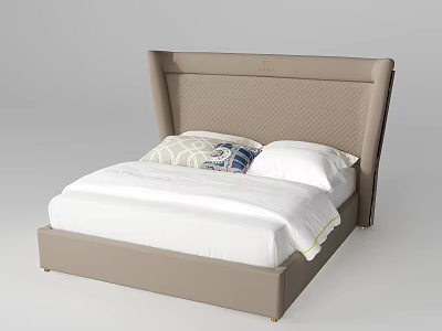 Luxurious Double Bed Featuring Quilted Headboard Beige Frame And White Bedding With Decorative Pillow 3d model