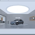 4S Store Modern Car Showroom Interior With Blue Vehicle On Circular Display Platform