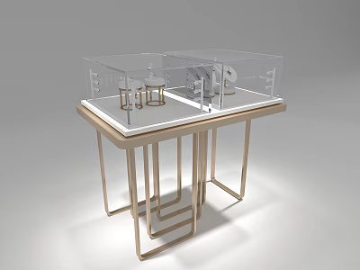 Transparent Display Case On Golden Stand Table With Modern Minimalist Design 3d model