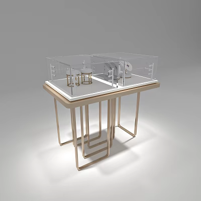 Transparent Display Case On Golden Stand Table With Modern Minimalist Design 3d model