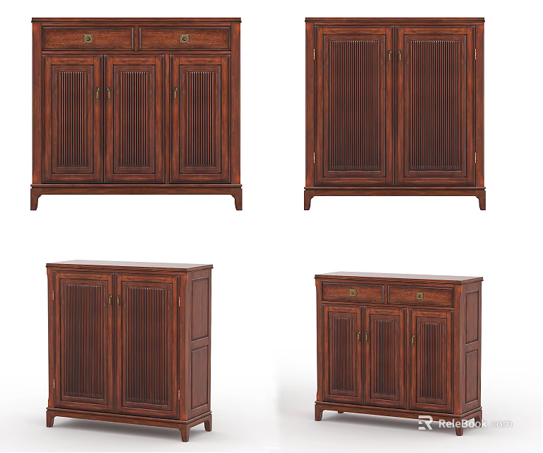 Wooden Classic Shoe Cabinet Designs With Various Styles And Storage Drawers 3d model 