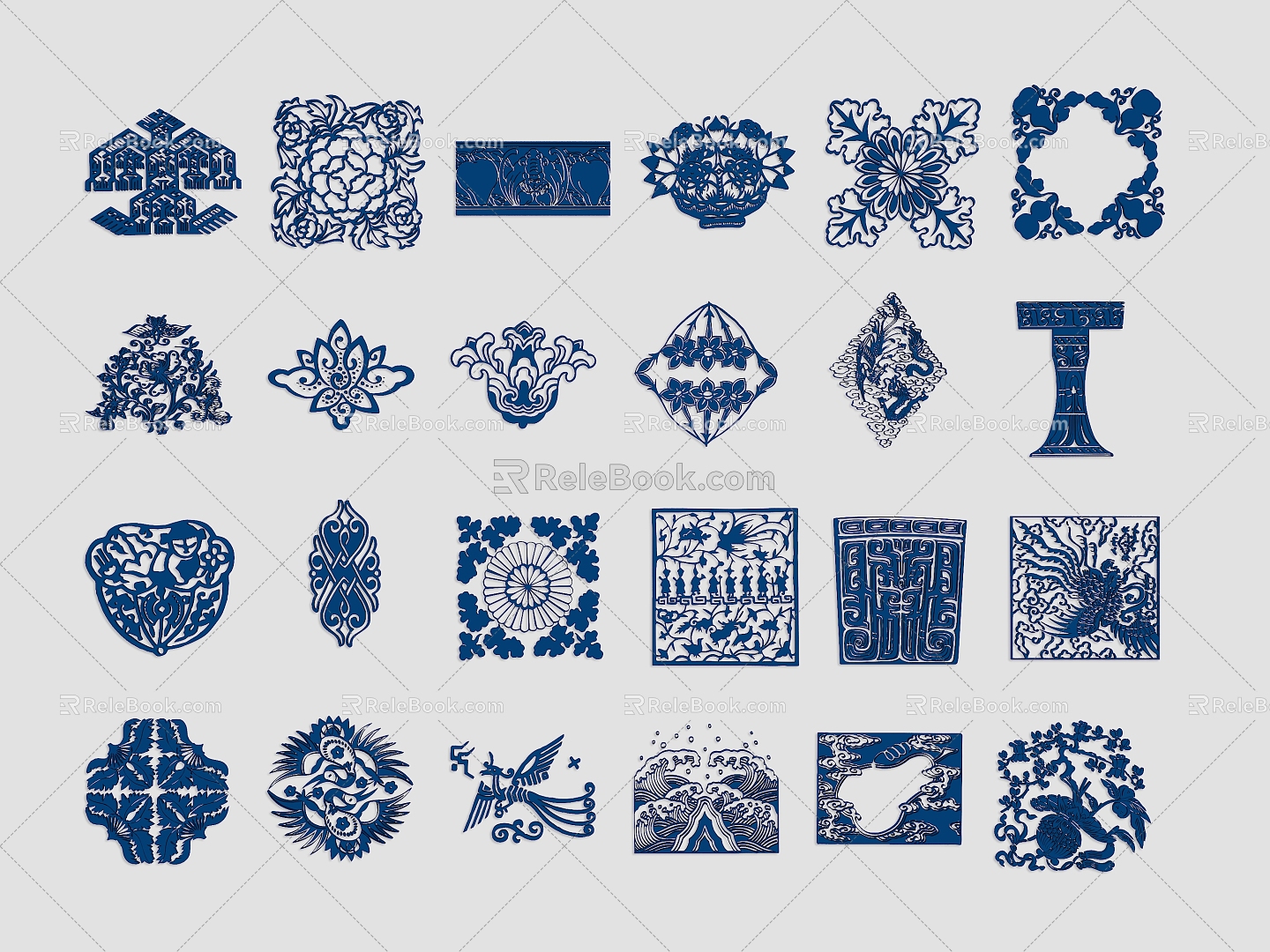 Blue and White Porcelain Blue and White Wall Pattern Pattern Printing Background Wallpaper Texture Pattern Classical Texture Carved Blue and White Porcelain Vintage Pattern 3d model