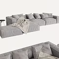 Gray Modern Sectional Sofa With Soft Pillows Throw Blanket And Small Side Table 3d model