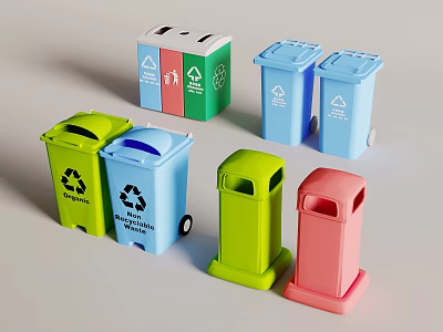 Colorful Waste Sorting Bins For Different Garbage Types 3d model