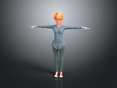 Child Character With Orange Hair And Glasses In Gray Suit Arms Outstretched 3d model