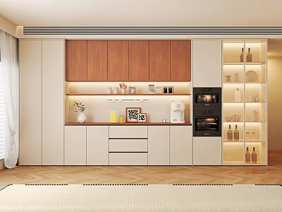 Modern Wooden Sideboard Cabinet With LED Lighting Glass Doors And Decorative Storage Shelves Design 3d model
