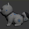 Grey Robot Dog Toy Featuring Green Eyes Blue Accents And Glowing Parts