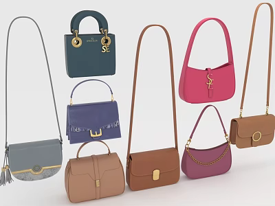 Trendy Women Bags Featuring Various Styles Colorful Designs And Metal Hardware Details 3d model