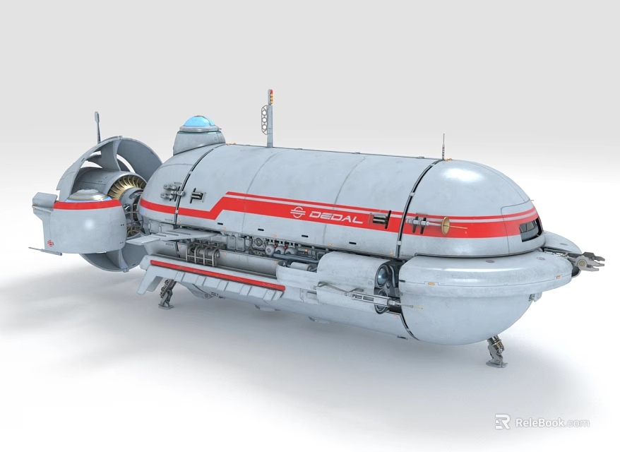 Futuristic Sci Fi Aircraft With Silver Body And Red Stripes 3d model 