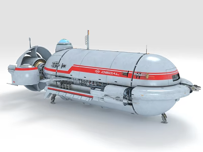 Futuristic Sci Fi Aircraft With Silver Body And Red Stripes 3d model