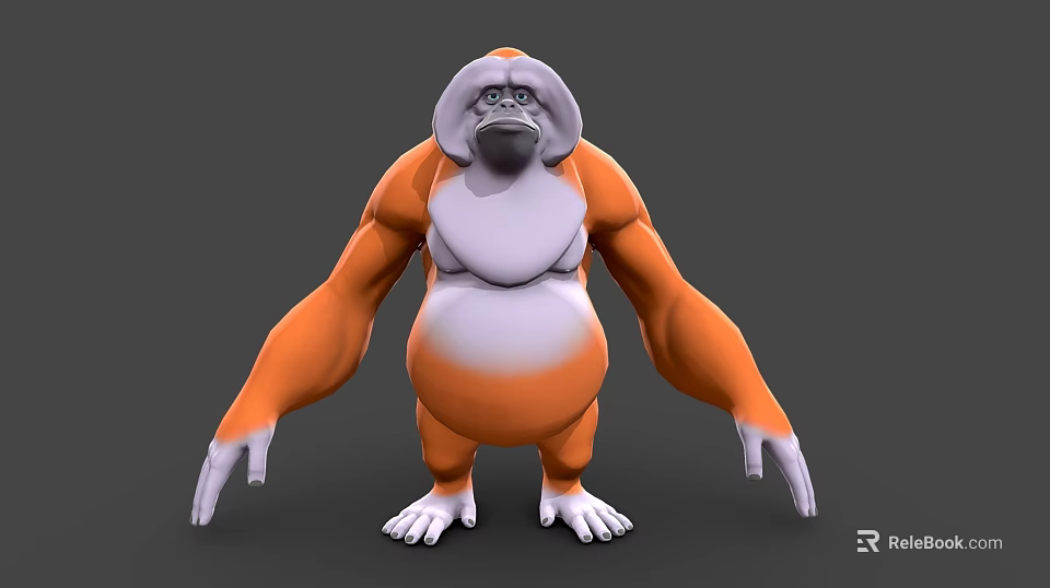 3D Cartoon Gorilla Character With Orange White Fur Standing Pose 3d model 