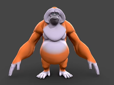 3D Cartoon Gorilla Character With Orange White Fur Standing Pose 3d model