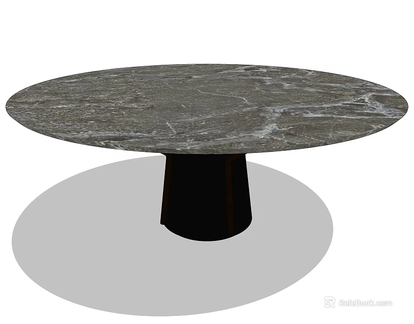Modern Round Coffee Table With Marble Top And Cylindrical Black Base 3d model