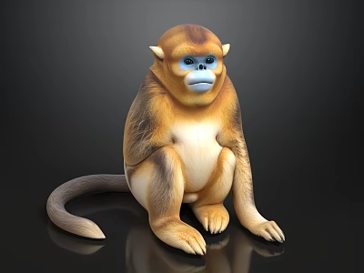 Brown and Yellow Monkey Sitting on Black Background with Reflection 3d model