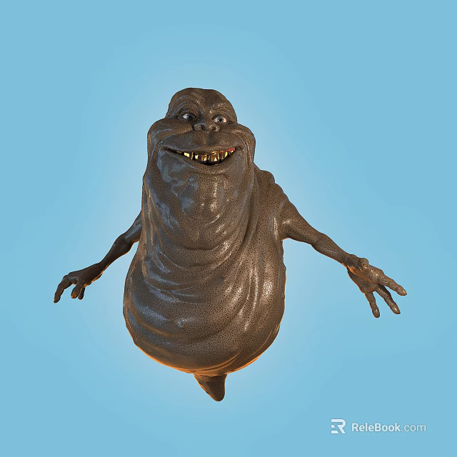 Brown Chubby Game Movie Character With Wrinkled Skin Outstretched Arms And Smiling Face Blue Background 3d model 