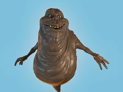 Brown Chubby Game Movie Character With Wrinkled Skin Outstretched Arms And Smiling Face Blue Background 3d model