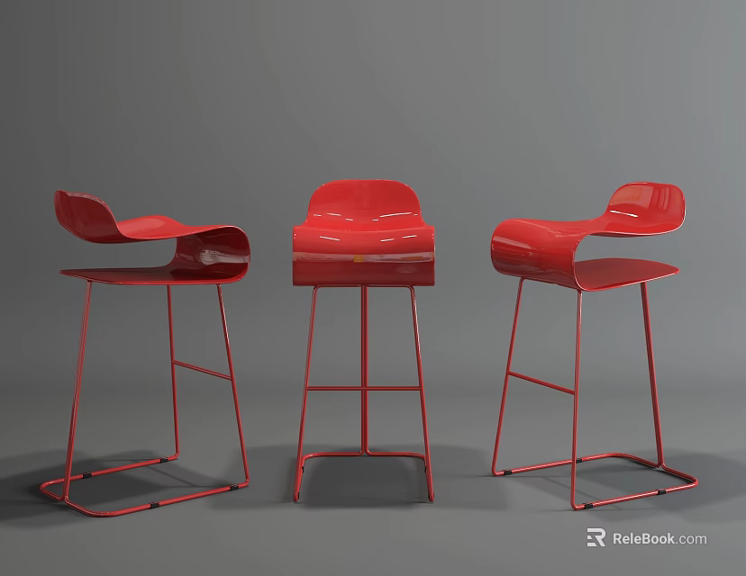 Red Modern Bar Stools With Sleek Design And Sturdy Metal Frame Structure 3d model