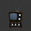 Classic Vintage Television With Antennas Knobs Blue Screen And Wooden Case