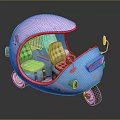 Colorful Cartoon Taxi Tricycle With Pink Roof Blue Body Checker Pattern And Beige Seats