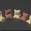 Colorful Throw Pillows Featuring Orange And Yellow White Striped Patterns Arranged In A Circle