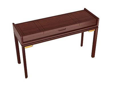 Classic Dark Wood Dressing Table With Drawer And Metal Accent Legs 3d model