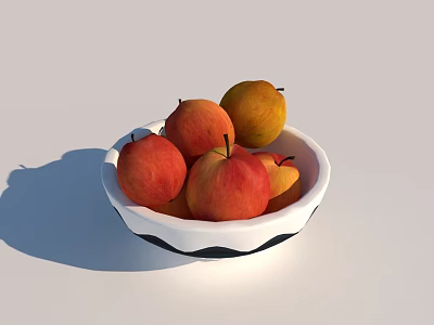 Fresh Red and Yellow Apples in White Bowl with Black Wavy Rim on Light Background 3d model
