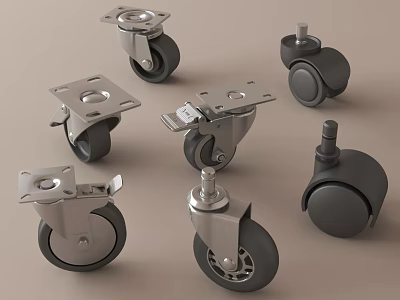 Various Swivel Casters With Brake Metal Base And Rubber Wheels 3d model