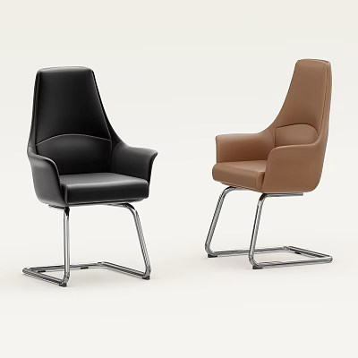 Black and Brown Modern Leather Office Chairs with Sleek Metal Leg Design 3d model