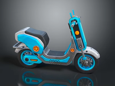 Modern Blue and Gray Scooter with Orange Accents Black Seat and Stylish Wheels 3d model