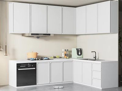 Modern Kitchen Interior With White Cabinets Countertop Sink And Dishwasher Appliances 3d model