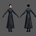 Character in Black Long Coat Front and Back Standing Pose with Black Boots 3d model